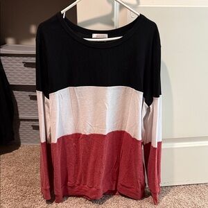 Alife Black, White & Red Colorblock Long Sleeve Top